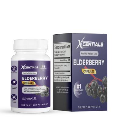 Xcentials Elderberry Supplement for Daily Immune & Antioxidant Support Non GMO 60 Vegan Capsules