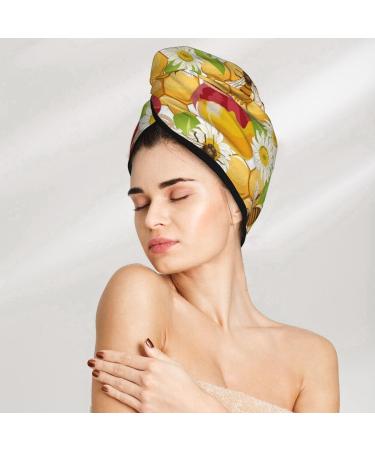 Soft Super Absorbent Hair Towel Wrap - Microfiber & Coral Velvet | Bees Honeycomb Jars of Honey Flowers | Quick Dry for All Hair Types - Buy Online on GoSupps.com