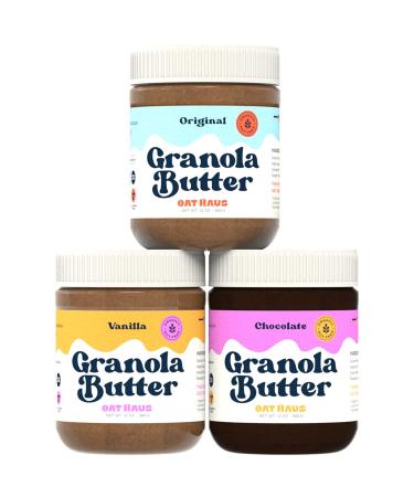 Oat Haus Organic Variety Granola Butter | Original, Vanilla, Chocolate | Peanut-free, Almond (Tree-Nut) Free, & School-Safe | Sunflower Seed & Cookie Butter Alternative | 12 oz (Pack of 3) Variety 12 Ounce (Pack of 3)