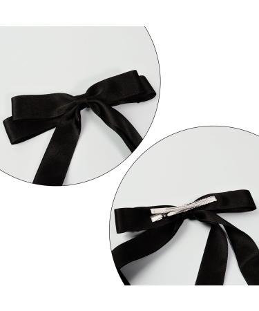 2 Pack Hair Bows for Women Black Bow Hair Clips French Barrette with Long Silky Satin Hair Ribbons for Women Girls(Black) - Buy Online on GoSupps.com