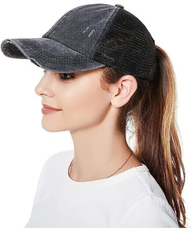 Criss Cross Washed Distressed Baseball Cap - Black Ponytail Hat for Women - Buy Online on GoSupps.com