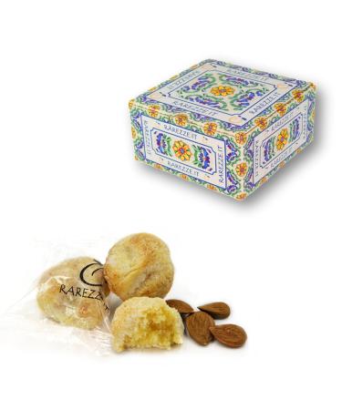 RAREZZE - Sicilian marzipan pastries in a pretty decorated biscuit box (gr.400). RAREZZE: Sicilian cupcakes, cannoli, cassate, artisanal pastry