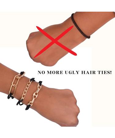 3 PCS Elegant Black Gold Bracelet Hair Ties for Women and Girls - No Crease Elastic Bands - Buy Online on GoSupps.com