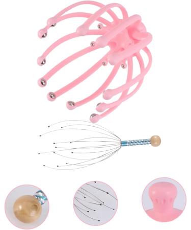 Frcolor Handheld Head Massager - Acupuncture Steel Tool for Ultimate Relaxation | Braided Spa Head Gripper with Wooden Beads in Pink - Buy Online on GoSupps.com