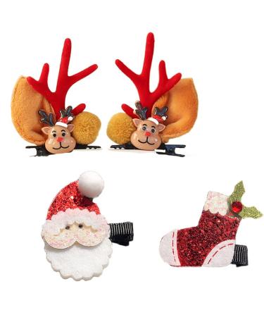 Evlry Christmas Hair Clip Set Reindeer Hair Barrettes Santa Hair Clips Christmas Tree Hair Accessories Gift Set Party Festival Hair Decor for Kids Adults(Set of 4) (Red)