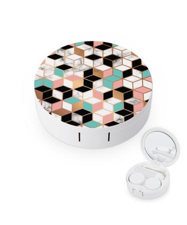 Marble Texture with Golden Contact Lens Case Travel Portable Travel Contact Lens Box with Mirror