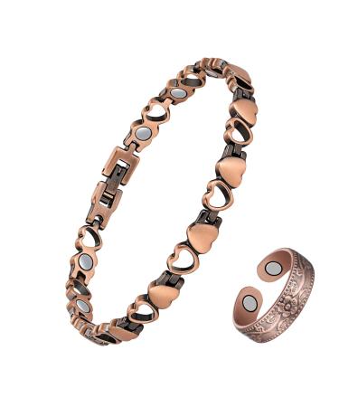 Jecanori Lymph Drainage Magnetic Bracelets and Magnetic Rings for Women Copper Magnetic Wristband and Plum Ring with Strong Magnets(3500 Guass) Adjustable Size Brazaletes & Jewellry Gift Box Love Heart