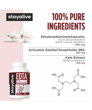 STAY ALIVE EDTA Capsules 1500mg with Zeolite 98% and Kale Extract Powder, 120 Pills, Non-GMO & Gluten Free Calcium Disodium EDTA Supplement - Buy Online on GoSupps.com