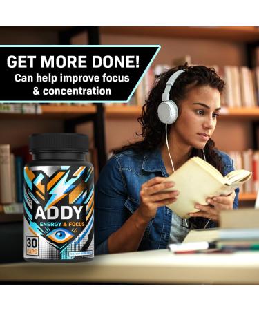 Addy Energy - Focus & Energy Supplement | Adderall Alternative Brain Booster for Sharp Focus & Increased Productivity - 30-Day Supply - Buy Online on GoSupps.com