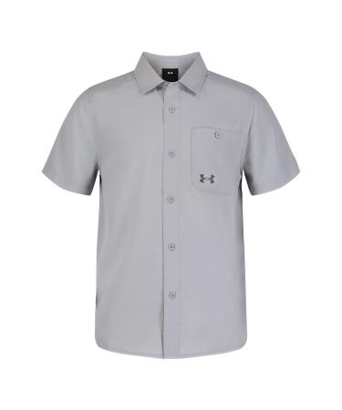 Under Armour Boys' Outdoor Short Sleeve Shirt, Woven Button Down, Collared Neckline X-Large Mod Gray - Od
