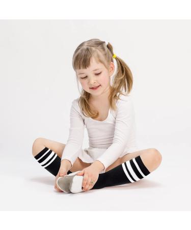Kids Soccer Socks - 2 Pack Toddler Knee-High Tube Socks for Boys and Girls (3-6 Years) - Black/White, White/Black Striped - Buy Online on GoSupps.com