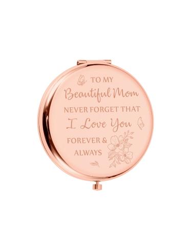 Gift for Mom Mother's Day Birthday Gift for Mommy from Son Daughter Kids Beautiful Mirror Gift for Mother Compact Mirror Gifts for Mom Rose Gold Engraved Makeup Mirror for Mom Gift Idea for Mom