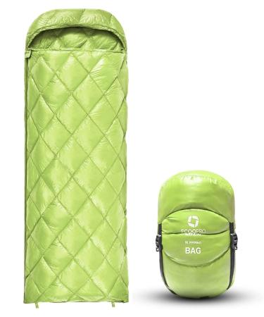 ECOOPRO Down Sleeping Bag, 32 Degree F 800 Fill Power Cold Weather Sleeping Bag - Ultralight Compact Portable Waterproof Camping Sleeping Bag with Compression Sack for Adults, Teen, Kids Green Rectangle