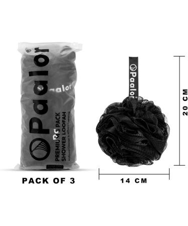 Paalor Loofah-Pack of 3 Black Loofah men with Double Knotted Core and Hanging Ribbon-Shower Sponge Mesh Loofa Creates a Rich Lather for Gentle Cleansing Exfoliating - Buy Online on GoSupps.com