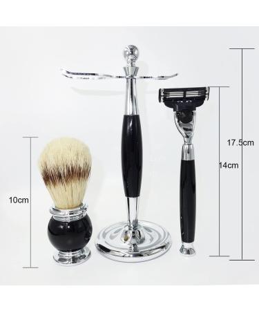 Shop Kjyr Portable Men's Shaving Brushes | Classic Black Acrylic Handles & Stainless Steel Stand | Premium Razor Brush Set - Buy Online on GoSupps.com