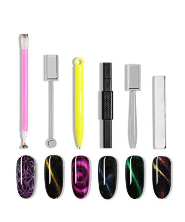 NiceMeet 6 Pcs Magnet Pen Nail Art Tool Magnet Stick for 3D Cat Eye Effect Powder - Ideal Manicure UV Gel Nail Polish DIY Gadget Accessories
