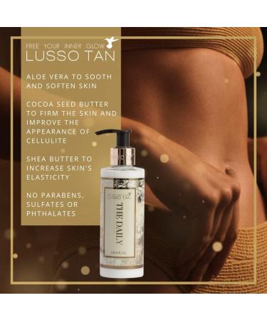 Daily Gradual Tanner 500ml Lusso Tan - Easily Absorbed Fake Tan for Face and Body. Streak-Free and Guide-Colour-Free Self Tan Skin Care Moisturiser Lotion. Organic Vegan and Cruelty-Free False Tan. Daily 500ml - Buy Online on GoSupps.com