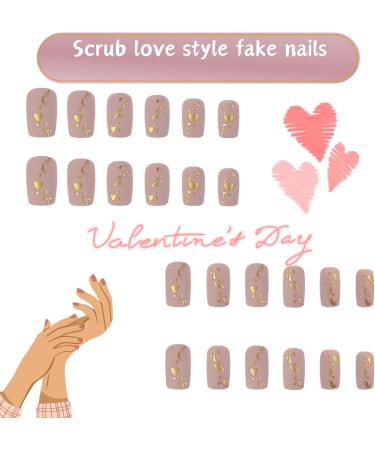 24pcs Almond Square Press on Nails - Full Cover Acrylic False Nails with Glue - Golden Love Style for Women and Girls - Buy Online on GoSupps.com
