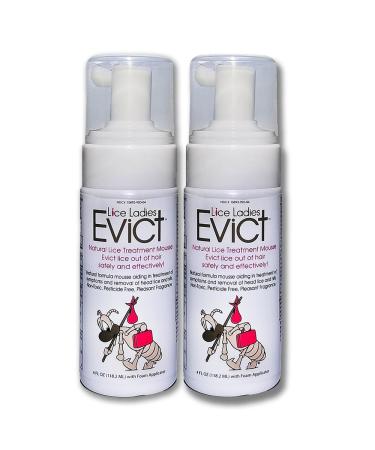 Lice Ladies EVICT / All-Natural Non-Toxic Fast Acting Lice Treatment Mousse / homeopathic formula / 2 Pack of 4oz Foam applicators / 2 - 4 oz pack