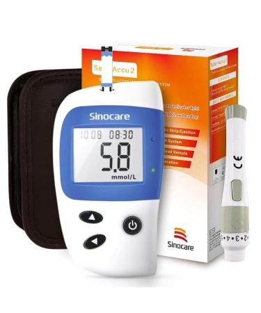 sinocare Diabetes Test Kit Blood Glucose Monitor Safe Accu2 Blood Sugar Testing Kit with Strips x 10 in mmol/L Safe Accu2 10 Kit