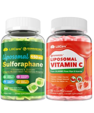 LILICARE 1 Pack Liposomal Vitamin C 1000mg & Sulforaphane with Glutathione Gummies