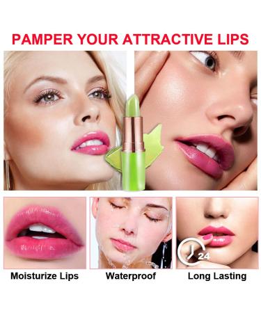 2Pcs Aloe Vera Lip Color Changing Lipstick & Lip Balm Set | Magic PH Lipstick for Women & Girls | Waterproof Crystal Flower Jelly Lipstick Gloss | Stain Makeup Set - Buy Online on GoSupps.com