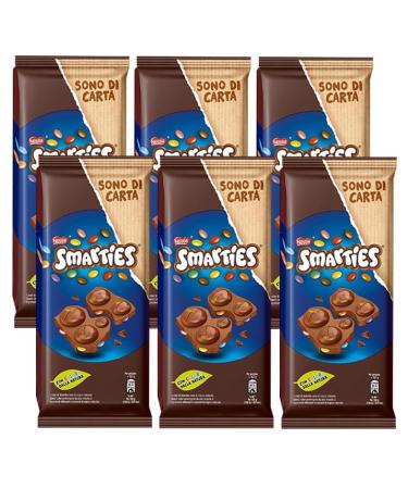 CAIYA Pack of 6 Nestle Smarties milk chocolate tablets with Mini Smarties 90g 6 packs