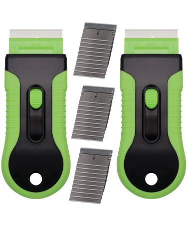 2PCS Razor Blade Scraper Glass Cooktop Scraper & Paint Scraper, Window Decal, Car Sticker and Glue Remover Razor Holder with 30 Extra Razor Blades (green)