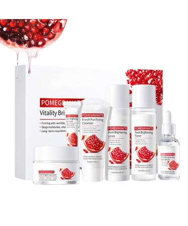 Pomegranates Skin Care Kit 6 in 1 Skincare Gift Set with Face Cleanser Toner Emulsion Face Serum Face Cream Eye Cream Moisturizing and moisturizing suitable for all skin types