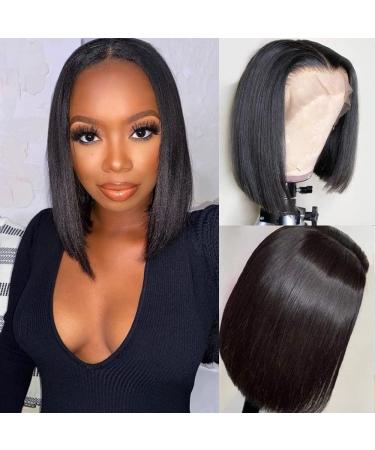 Lzlefho Short Bob Wigs 13x6 Lace Front Wigs Human Hair Glueless Brazilian Virgin Human Hair Straight Bob Wigs For Black Women 150% Density Pre Plucked with Baby Hair Natural Color (12inch) 12 Inch Natural Black