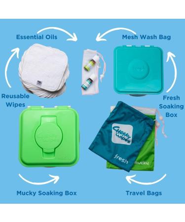 Cheeky Wipes Reusable Baby Wipe Kit - 25 Washable Bamboo Terry Cloth Wipes with Fresh and Mucky Soaking Boxes & Essential Oil Solutions - Bamboo (White) - Buy Online on GoSupps.com