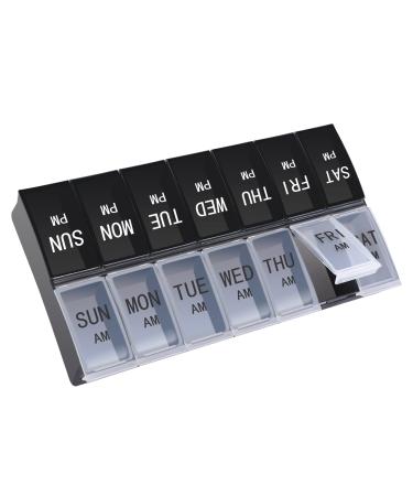 XL 7 Day Pill Organizer 2 Times a Day,AM PM Extra Large Pill Organizer, Jumbo Weekly Pill Case, Day Night Oversized Medicine Box, Vitamin Holder, Big Pill Container (White+Black)