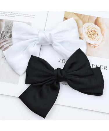 Yoosit 2 Colors 8 Inch Large Bowknot Satin Hair Bows French Barrettes Hair Clips Ponytail Holder Hair Bow Ribbon Accessories for Women Girls (white and black hair bows) - Buy Online on GoSupps.com