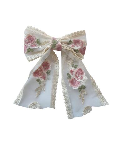 Beige Large Lace Bow Hair Clip for Women Girls  Double Layer Romantic Flower Dot Mesh Clip Hairpin Spring Hair Pins for Wedding  Party  Valentine's Day  Date  Birthday