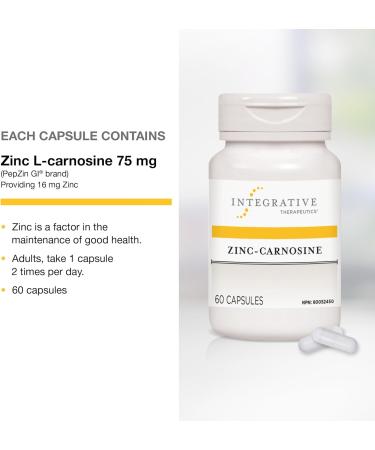 Integrative Therapeutics - Zinc Carnosine - PepZin GI - Elemental Zinc Supplement - 75mg Zinc - 60 Capsules - Buy Online on GoSupps.com