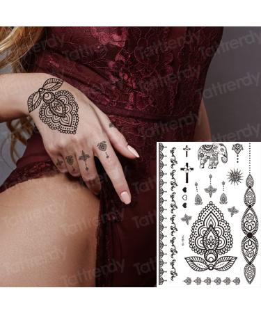 6 Sheets Mandala Henna Tattoo Black Lace Sticker - Waterproof Temporary Tattoos for Women - Bridal & Festival Chic Designs - Buy Online on GoSupps.com
