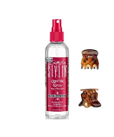 Simply Stylin Light Silk Spray Pure Silicone Hair Protection from Heat and Humidity Natural Serum Product for Long and Shiny 4 fl oz with Levv1 2 Small Hair Claw Clips One Light Silk Spray with 2 Small Hair Claw Clips