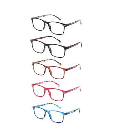 Oeneye 5 Pack Reading glasses for women and men spring hinges fashion anti-blue light reading glasses overexertion/UV glasses for men and women multicolored 2.0 x