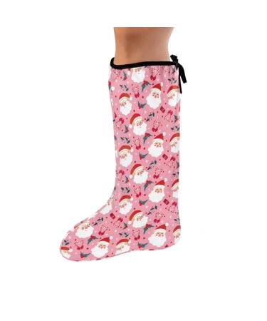 LedBack Christmas Leg Cast Cover Santa Foot Cast Sock Cover Pink Cast Covers to Keep Wound & Bandages Dry Cast Accessories Size S Santa Pink Small