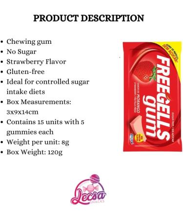 Freegells Chewing Gum - Sugar-Free Chewing Gum - Gluten-Free - Case with 15 Units - Imported by Lecsa Specialty Snacks (120g Strawberry) Strawberry 120g - Buy Online on GoSupps.com