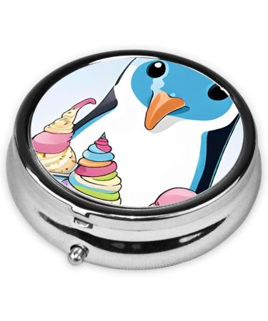 Portable Round Pill Box for Travel - 3 Compartment Mini Decorative Organizer for Vitamins & Medicine | Cute Penguin Design - Buy Online on GoSupps.com