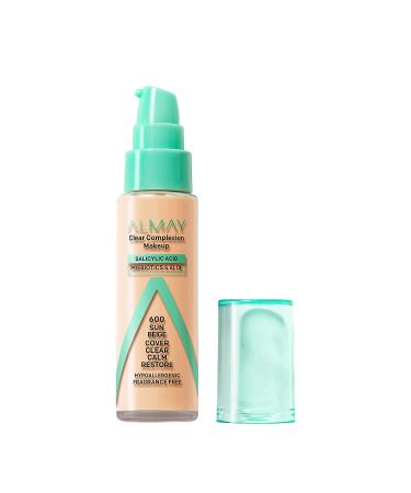 Almay Clear Complexion Acne Foundation 600 Sun Beige - Lightweight, Medium Coverage, Salicylic Acid, Hypoallergenic, Fragrance-Free - Buy Online on GoSupps.com