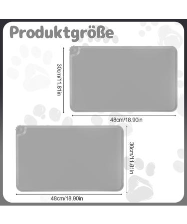 Newofview Waterproof Pet Feeding Mat - 2 Pieces Slipproof Silicone for Dogs & Cats 48x30cm - Gray Bowl Pad - Buy Online on GoSupps.com