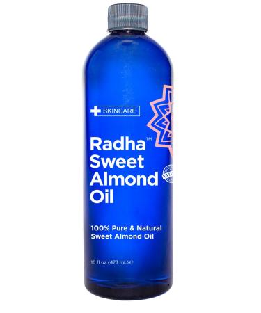 Radha Beauty Sweet Almond Oil - 100% Pure & Natural Carrier and Base Oil for Aromatherapy, Hair and Skin - Comes with Pump, 16 fl oz.