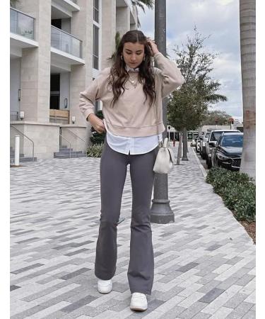 YOLIX Black Flare Yoga Pants for Women - Crossover Bootcut High Waisted Leggings, Medium Dark Grey - Buy Online on GoSupps.com