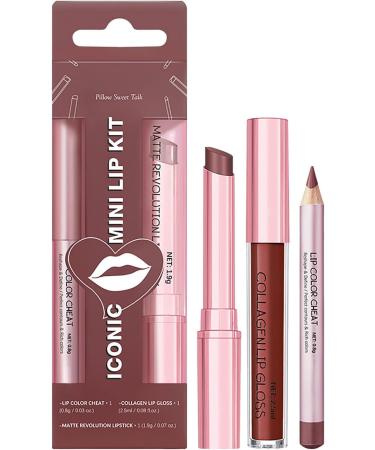  Generisch Set of 3 matte liquid lipsticks lip balm and lip pencil pink tinted moisturizing lip balm collagen lip gloss for dry lips waterproof (coffee) - Buy Online on GoSupps.com
