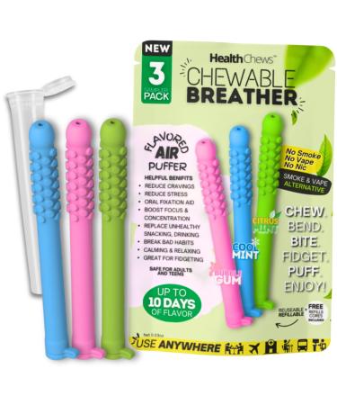 HealthChews Chewable Breather Stick Quit Smoking Inhaler Stick Chew Sticks for Humans Oral Fixation Aids Quit Tools Relax & Fresh Breath Chewing Sticks with Carry Case & Cotton Cores