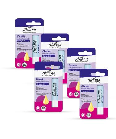 Alviana Classic Lip Balm (5 Pack) | Long-Lasting Moisturizer & Gentle Care | Organic Jojoba Oil, Shea Butter & Beeswax, Certified Natural Product for the Whole Family