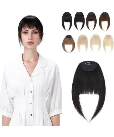 Elailite Real Human Hair Fringe Clip in Extension French Bangs Neat Bangs With Temples Natural For Women - #1B Natural Black French Bangs #1B Natural Black