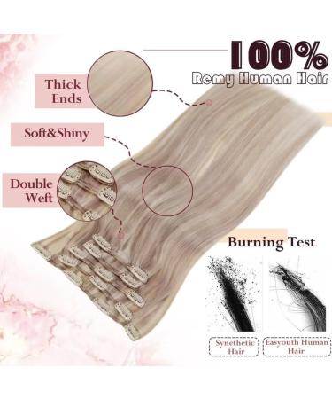 Easyouth Real Hair Clip in Extensions Ash Blonde Highlight 14 Inch 5Pcs 70g Double Weft Human Hair Clips #18P613 - Buy Online on GoSupps.com